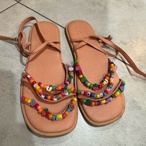 Zara girls beaded sandals size 35 tan color